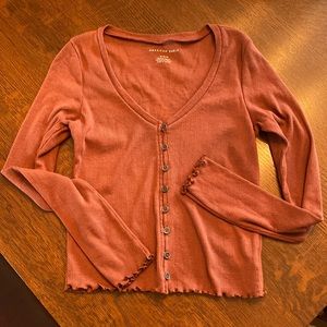 button down lettuce edge long sleeve
